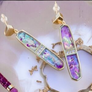 Gold Abalone & Crystal Earrings